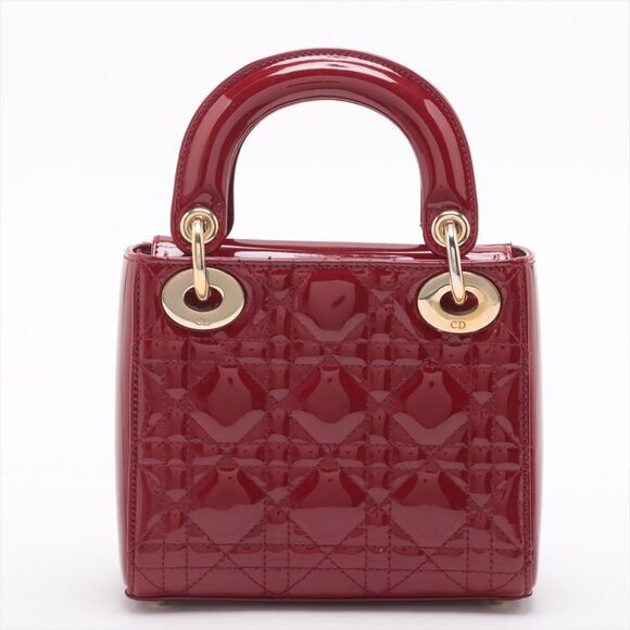 Christian Dior Lady Dior Mini Patent Handbag Red - Picture 2 of 10